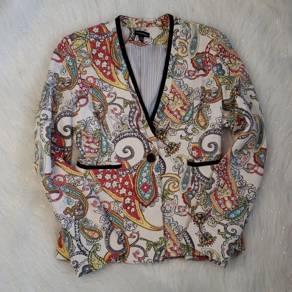 J Peterman Paisley Blazer Black & White , Sz 0